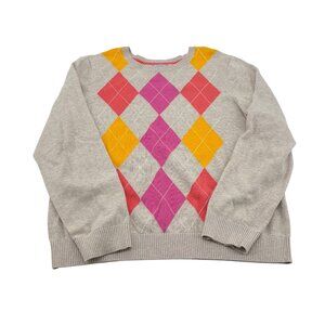 Izod XL Argyle Sweater Beige Pink Yellow Cotton Pullover Crewneck lightweight